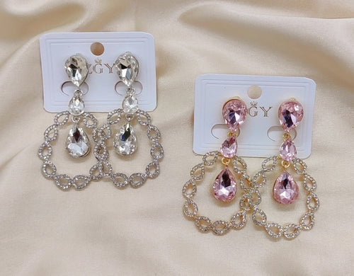 Brincos de Festa Folheados com Zircônia  1 Dúzia (B1220-11-Pressão)