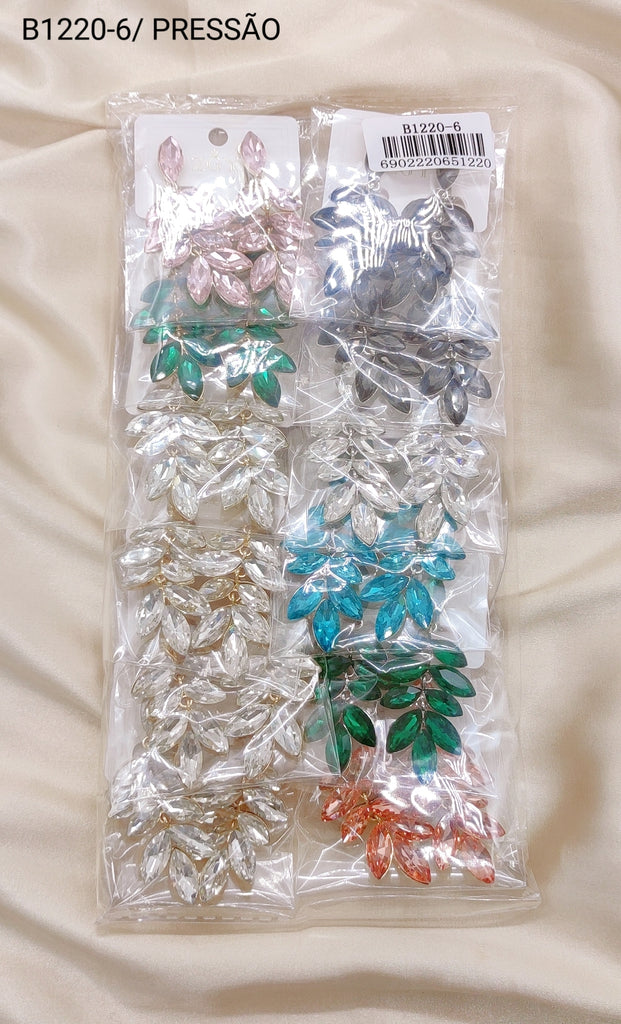 Brincos de Festa Folheados com Zircônia  1 Dúzia (B1220-6-Pressão)