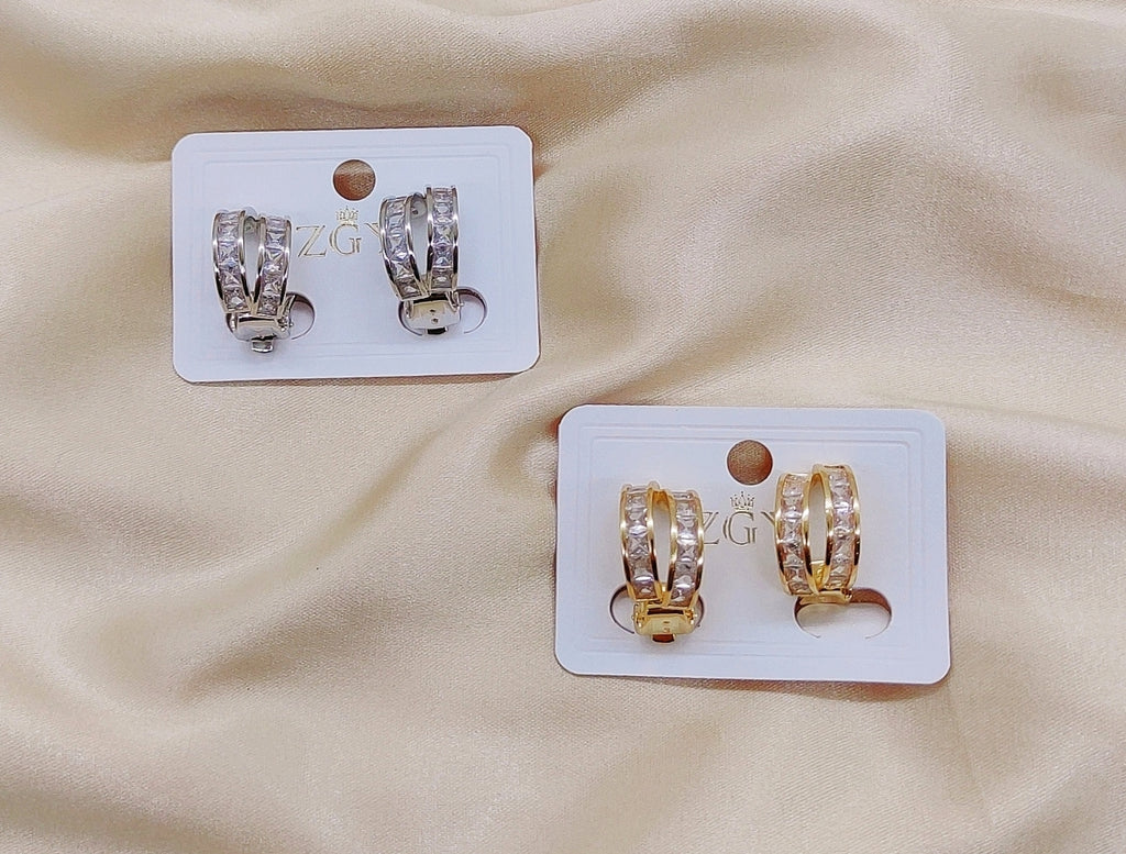 Brincos Folheados de Zircônia 1 dúzia com 12 pçs (ZGY-0603-B1300/Pressão )