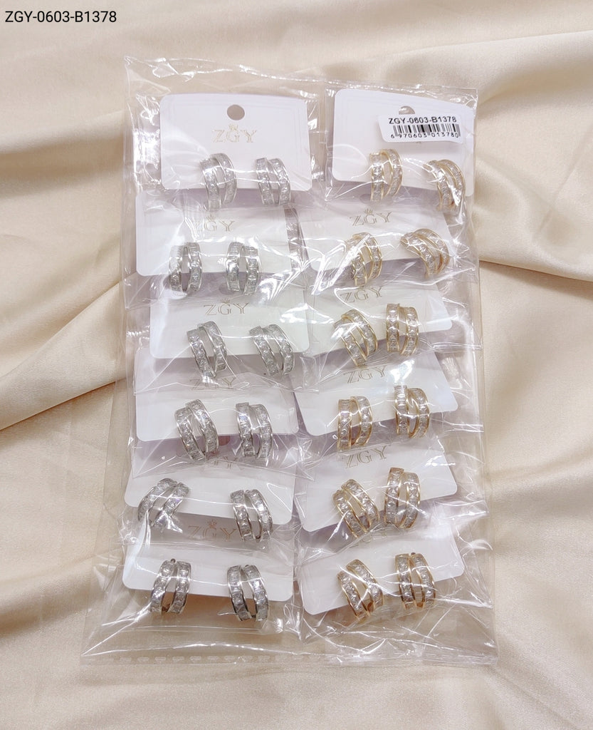 Brincos Folheados Zircônia 1 dúzia com 12 pçs (ZGY-0603-B1378)