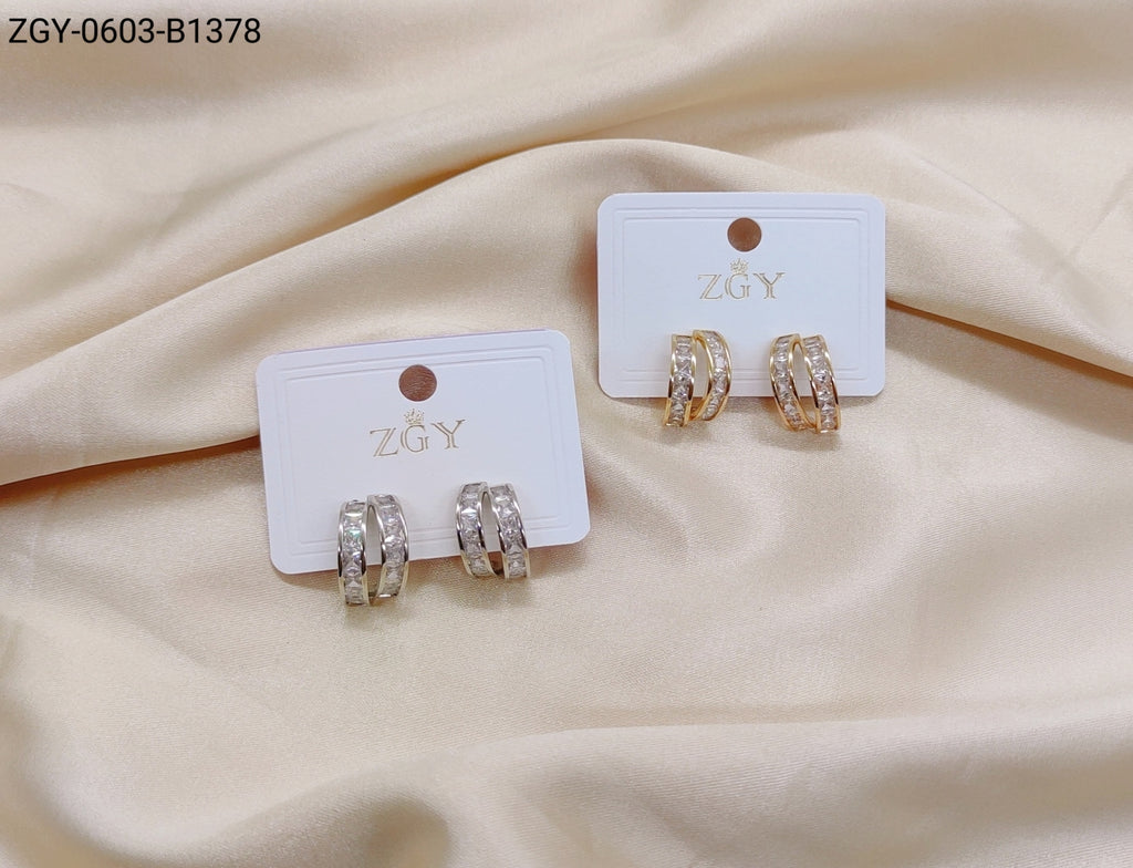 Brincos Folheados Zircônia 1 dúzia com 12 pçs (ZGY-0603-B1378)