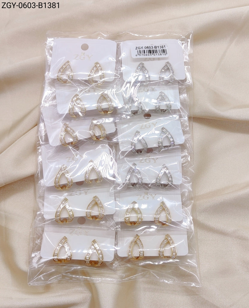 Brincos Folheados Zircônia  1 dúzia com 12 pçs (ZGY-0603-1381)