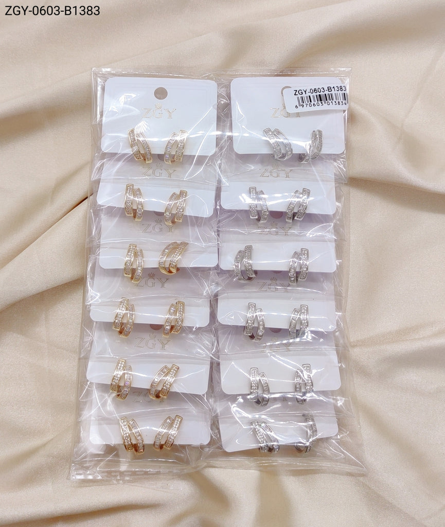 Brincos Folheados Zircônia 1 dúzia com 12 pçs (ZGY-0603-B1383)