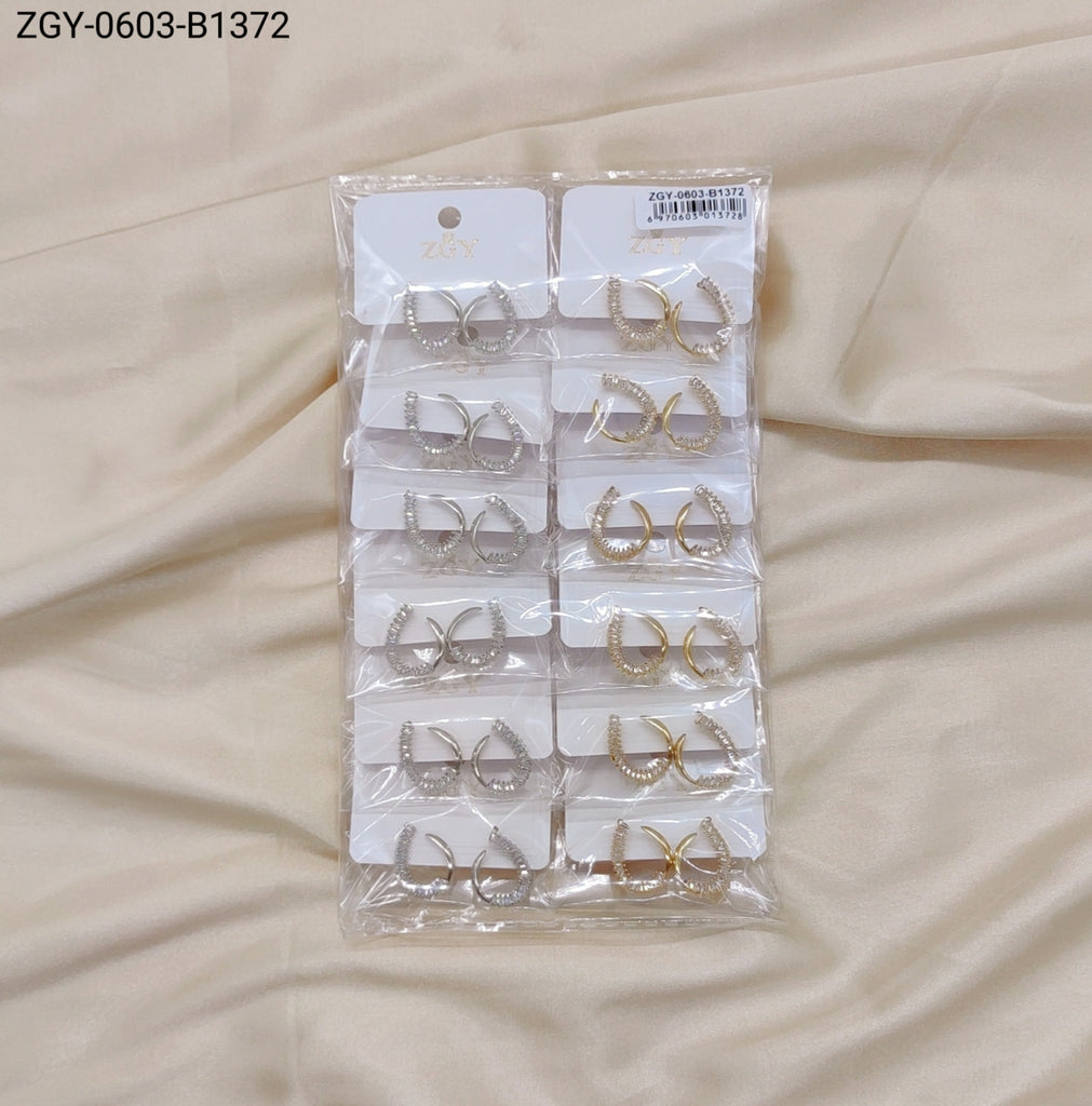 Brincos Folheados Zircônia 1 dúzia com 12 pçs (ZGY-0603-B1372)