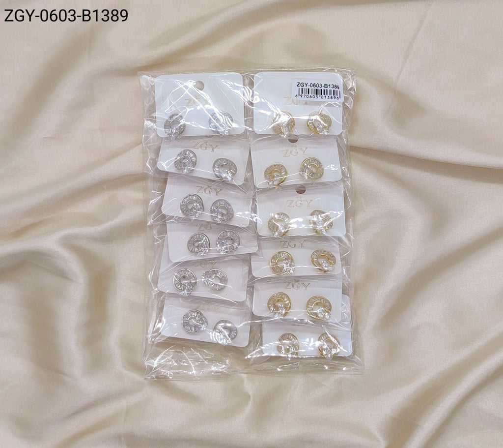 Brincos Folheados Zircônia 1 dúzia com 12 pçs (ZGY-0603-B1389)