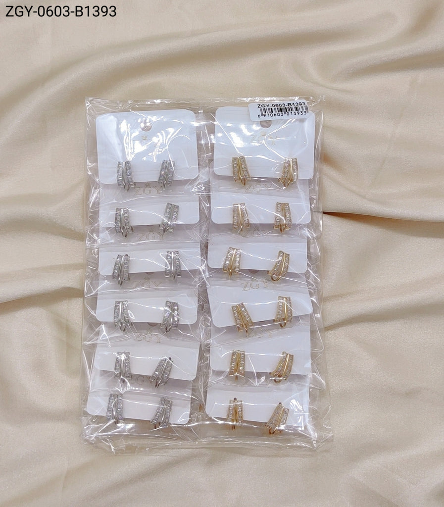 Brincos Folheados Zircônia 1 dúzia com 12 pçs (ZGY-0603-B1393)