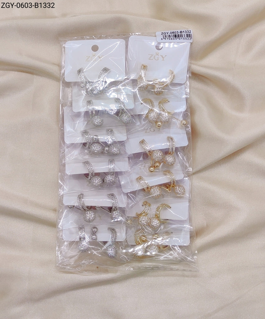 Brincos Folheados Zircônia 1 dúzia com 12 pçs (ZGY-0603-B1332)
