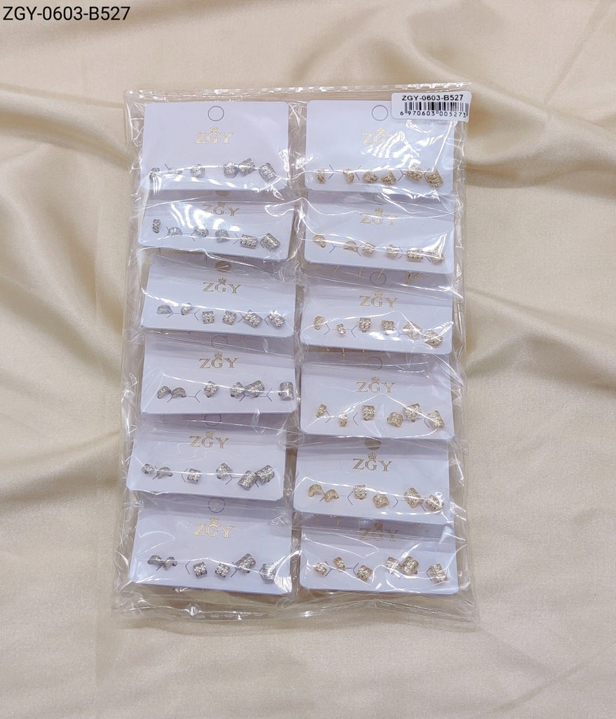 Brincos Folheados Zircônia Kit 3- 1 dúzia com 12 cartelas (ZGY-0603-B527)