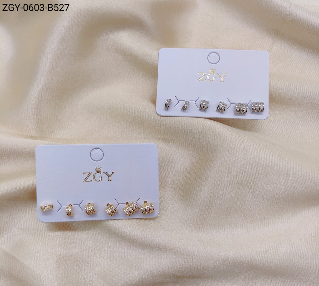 Brincos Folheados Zircônia Kit 3- 1 dúzia com 12 cartelas (ZGY-0603-B527)