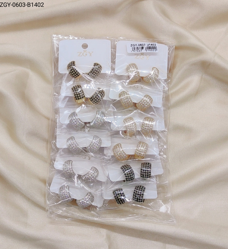 Brincos Folheados Zircônia 1 dúzia com 12 pçs (ZGY-0603-B1402)