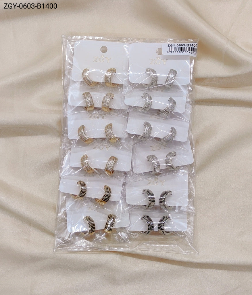 Brincos Folheados Zircônia 1 dúzia com 12 pçs (ZGY-0603-B1400)