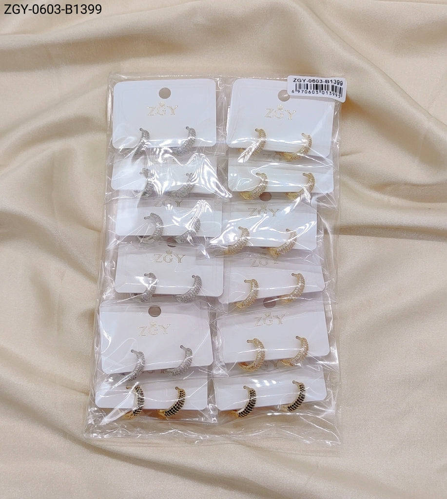 Brincos Folheados Zircônia 1 dúzia com 12 pçs (ZGY-0603-B1399)