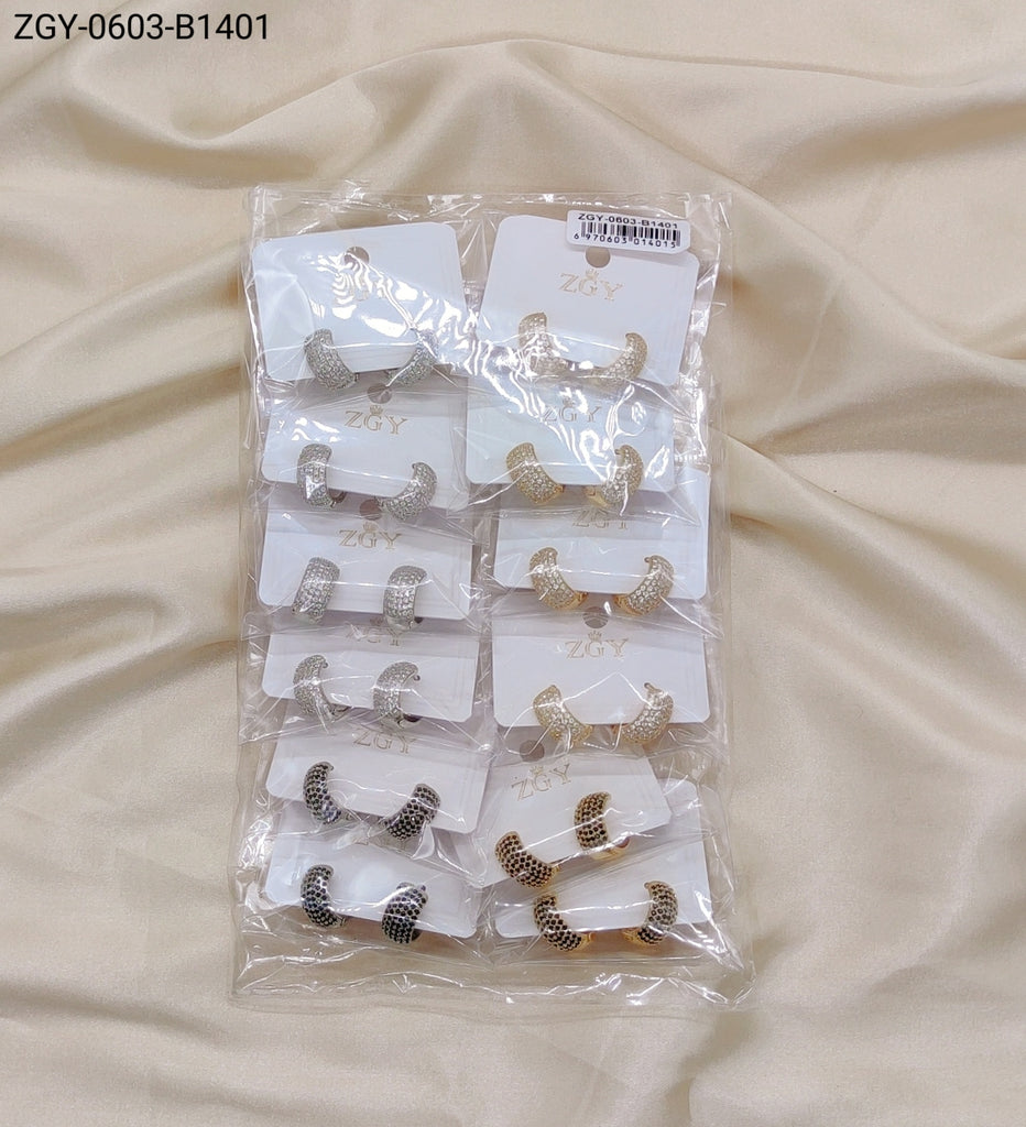 Brincos Folheados Zircônia 1 dúzia com 12 pçs (ZGY-0603-B1401)