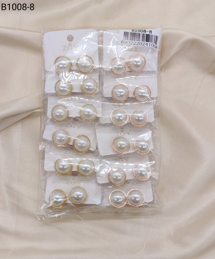 Brincos Folheados de Pérolas 1 dúzia com 12 pçs (B1008-8)