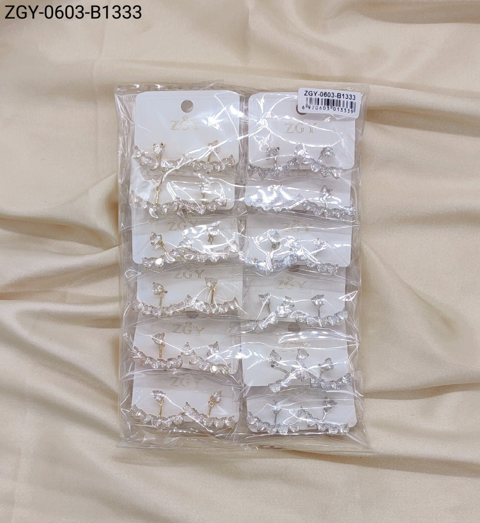 Brincos Folheados de Zircônia 1 dúzia com 12 pçs (ZGY-0603-B1333)