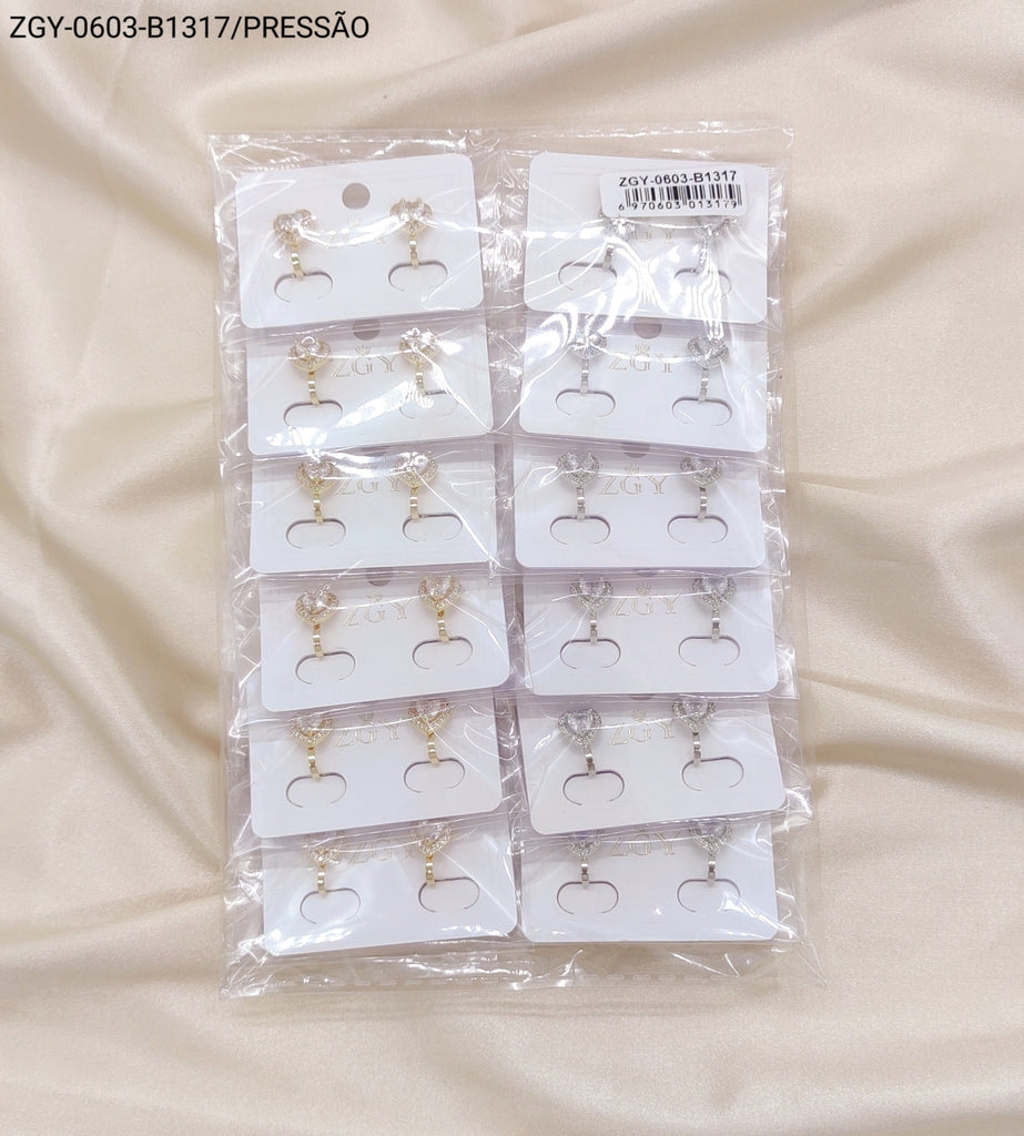 Brincos Folheados Pressão 1 dúzia com 12 pçs (ZGY-0603-B1317)