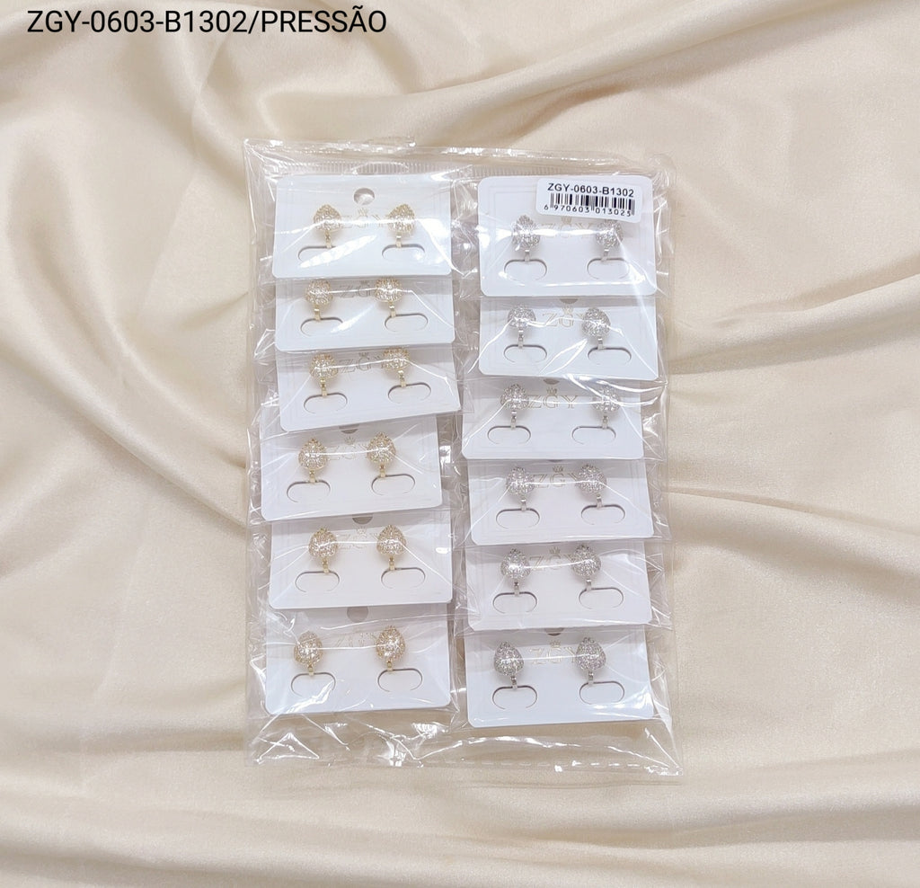 Brincos Folheados Pressão  1 dúzia com 12 pçs (ZGY-0603-B1302)