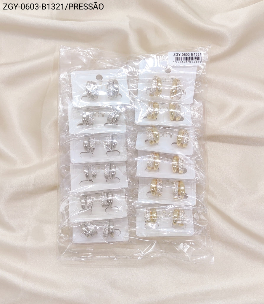 Brincos Folheados Pressão 1 dúzia com 12 pçs (ZGY-0603-B1321)