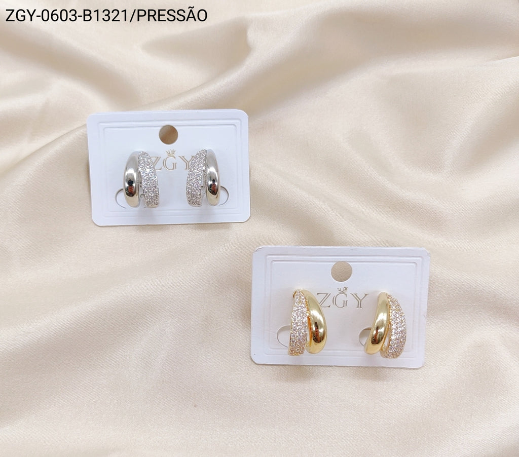 Brincos Folheados Pressão 1 dúzia com 12 pçs (ZGY-0603-B1321)
