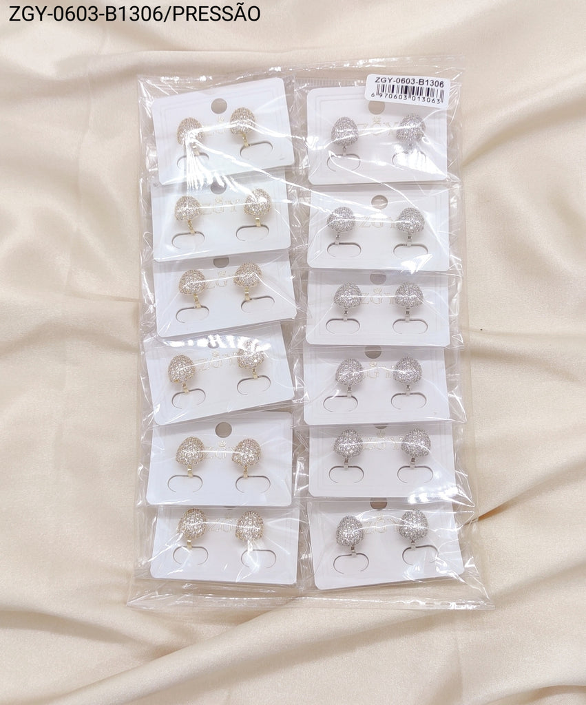 Brincos Folheados Pressão 1 dúzia com 12 pçs (ZGY-0603-B1306)