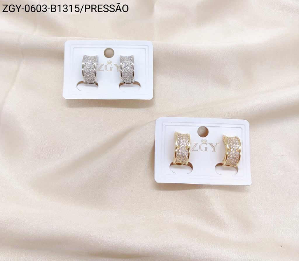 Brincos Folheados Pressão 1 dúzia com 12 pçs (ZGY-0603-B1315)