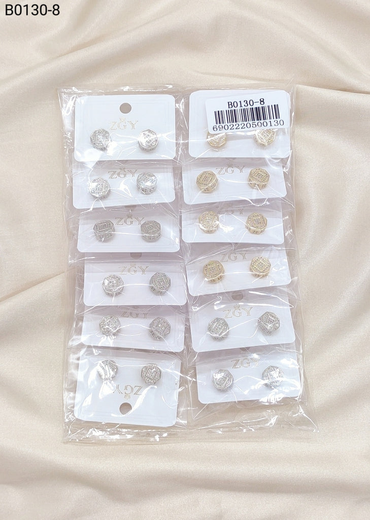Brincos Folheados Zircônia Masculino 1 dúzia com 12 pçs (B0130-8)